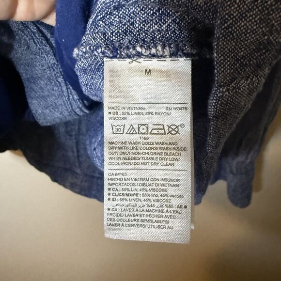 Old Navy Utility Jacket Size Medium M Blue Linen Blend Chambray Full Zip Snaps - Picture 6 of 6